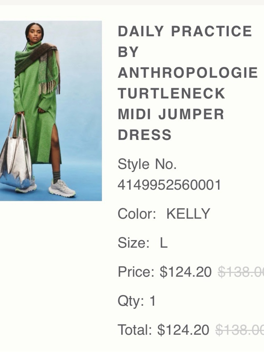 Anthropologie Kelly Green Turtleneck Midi Sweater Dress